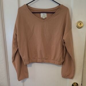 Aerie | Tan V-Neck Sweatshirt